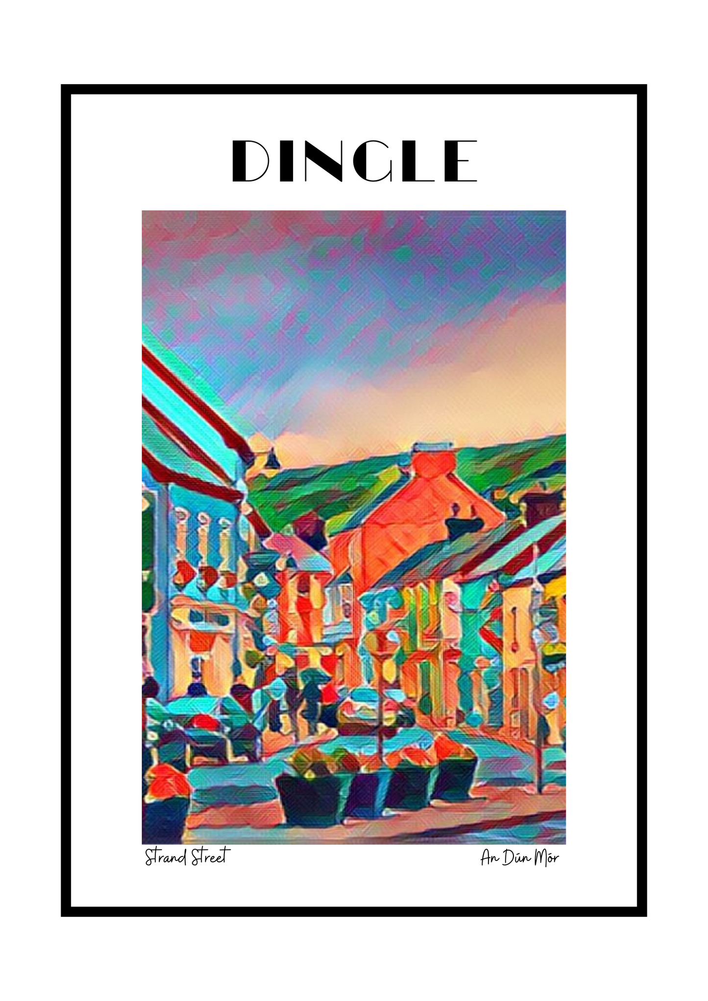 Strand Street Poster – Dingle Peninsula
Celebrate the vibrant charm of Strand Street, Dingle’s lively path leading to the bustling Dingle Pier. This poster captures the street’s colorful shops, cozy cafes, and the unmistakable energy of this seaside town. Feel the salt air and the promise of adventure as you’re transported to the heart of Dingle
Key Features:
Stunning depiction of Strand Street and its vibrant charm 🏘️
Highlights the lively energy of Dingle Pier and its seaside allure 🌊