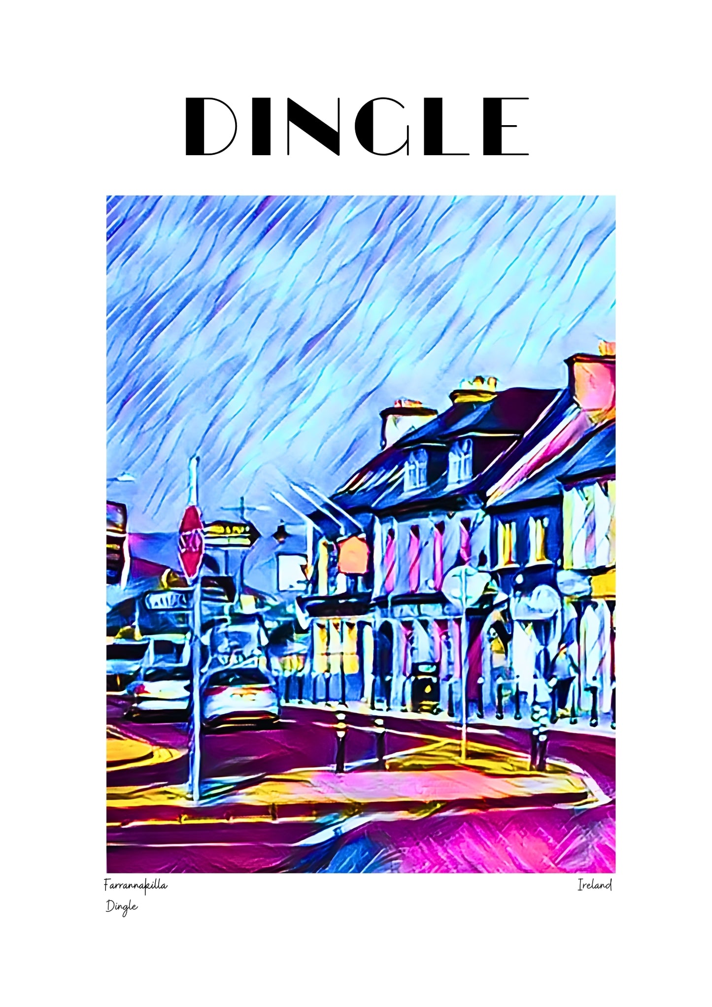 Strand Street Poster – Dingle Peninsula
Celebrate the vibrant charm of Strand Street, Dingle’s lively path leading to the bustling Dingle Pier. This poster captures the street’s colorful shops, cozy cafes, and the unmistakable energy of this seaside town. Feel the salt air and the promise of adventure as you’re transported to the heart of Dingle.
Key Features:
Stunning depiction of Strand Street and its vibrant charm 🏘️
Highlights the lively energy of Dingle Pier and its seaside allure 🌊