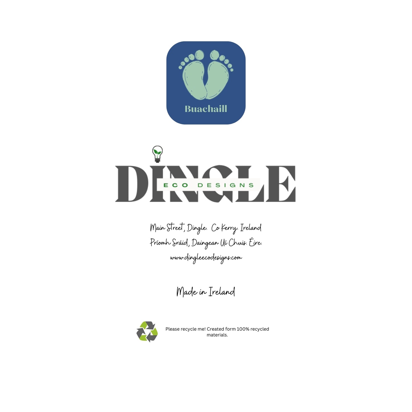 Eco-Friendly Baby Boy Greeting Card
Celebrate a new arrival with this adorable baby boy card, featuring a whimsical sketch of tiny feet, playfully stepping into life.
🌿 Sustainable Design: Made from 100% recycled paper.
🇮🇪 Locally Crafted: Designed on the beautiful Dingle Peninsula.
💙 Charming Message: Features “Baby Boy!” with a touch of personality and joy.
A perfect keepsake for new parents, blending eco-consciousness with the magic of Dingle’s charm. Ideal for celebrating new beginnings!