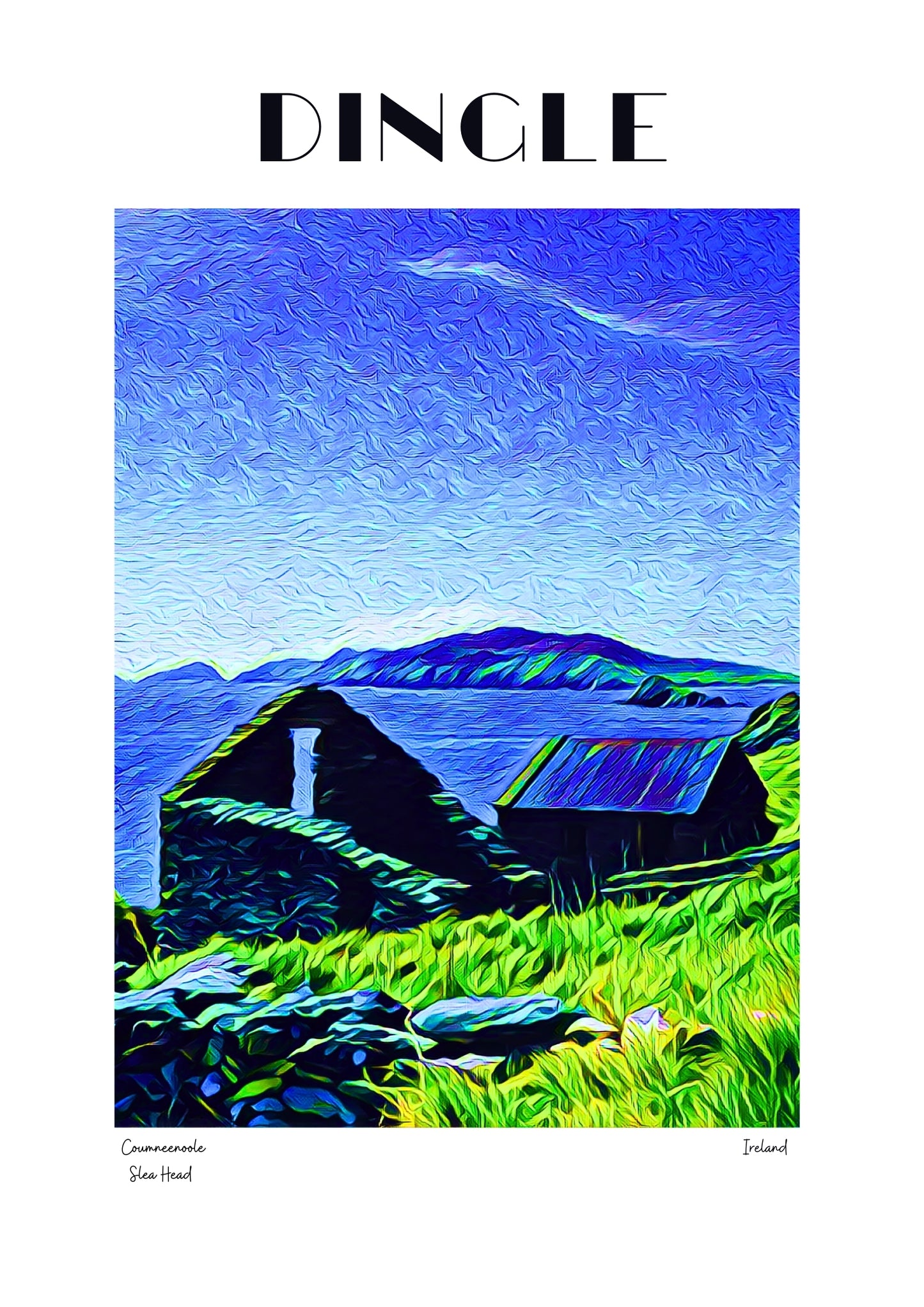 Coumeenoole Cottage Poster – Slea Head Magic
Bring the charm of the Slea Head Drive to your space with this stunning poster featuring a picturesque cottage near Coumeenoole Beach. Framed by lush green hills and the endless expanse of the Atlantic, it’s a timeless scene of Ireland’s coastal beauty.
🌊 Iconic Landscape: A serene glimpse of Ireland’s rugged charm and natural wonders.
♻️ Sustainable Art: Printed on recycled materials to support eco-conscious living.