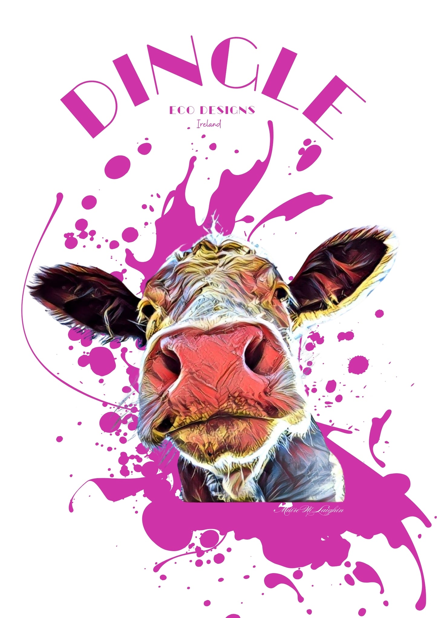"Our Irish Cow" Poster – Whimsical and Eco-Friendly
Brighten any space with Dingle Eco Designs' "Our Irish Cow" poster, showcasing a charming cow with soulful eyes, a cheeky grin, and floppy ears. Set against a vibrant blue or pink swirl, this playful design bursts with artistic flair.
🌱 Eco-Friendly: Printed on recycled materials, crafted sustainably.
🎨 Unique Style: A splash of Dingle's creative spirit and humor.
🇮🇪 Locally Inspired: Designed on the Dingle Peninsula, celebrating Irish charm.