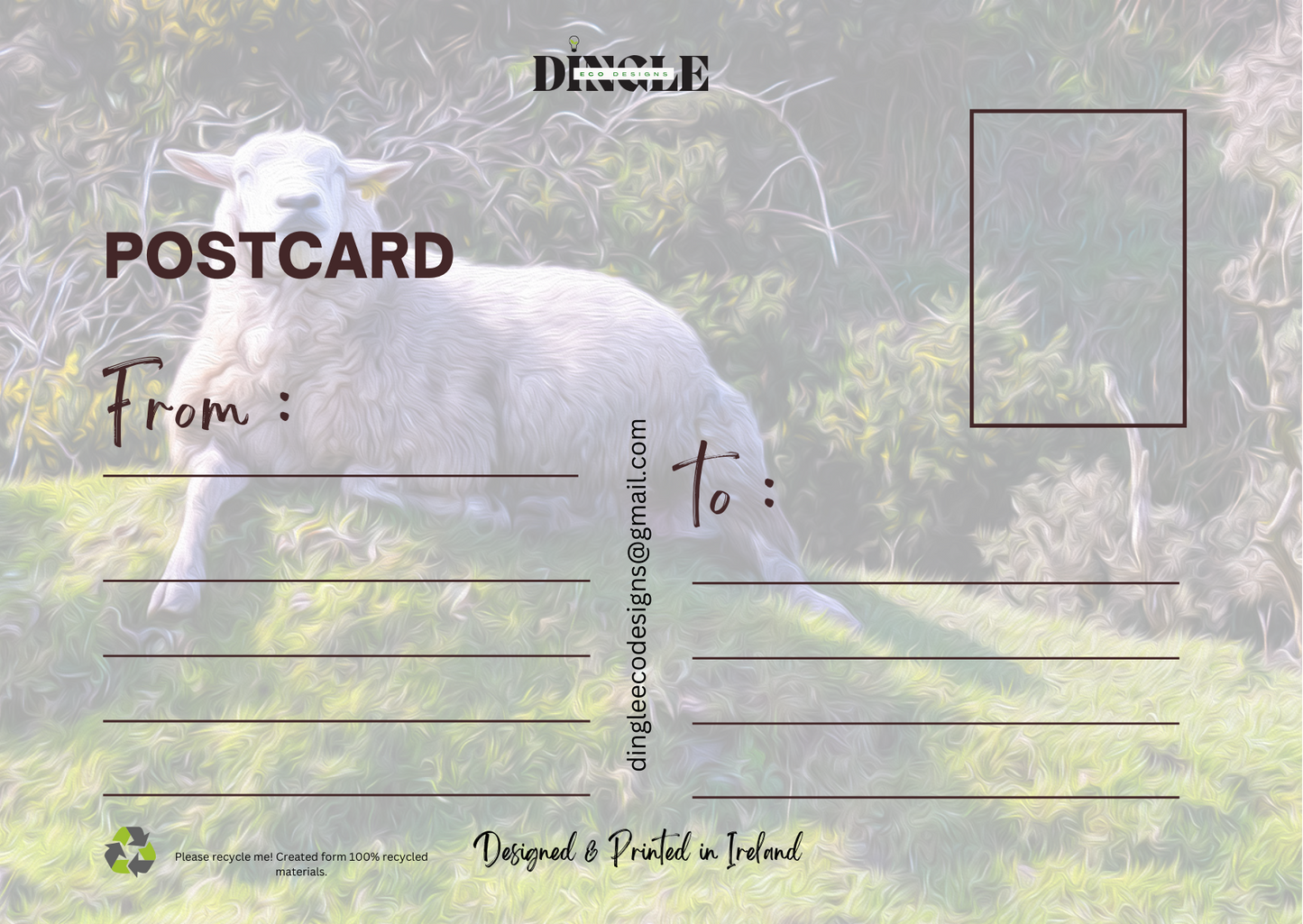 Sheep in the Sun Postcard – Slea Head Drive
Capture the serene charm of the Slea Head Drive with this postcard featuring a relaxed sheep basking in the sun atop a small grassy mound.
🌞 Scenic Design: Showcasing the natural beauty of Dingle’s iconic landscapes.
♻️ Eco-Friendly: Printed on recycled paper for sustainable keepsakes.
🇮🇪 Locally Inspired: Designed on the Dingle Peninsula, celebrating Irish heritage.
Perfect as a souvenir or gift, this postcard brings the peaceful essence of Dingle to life.