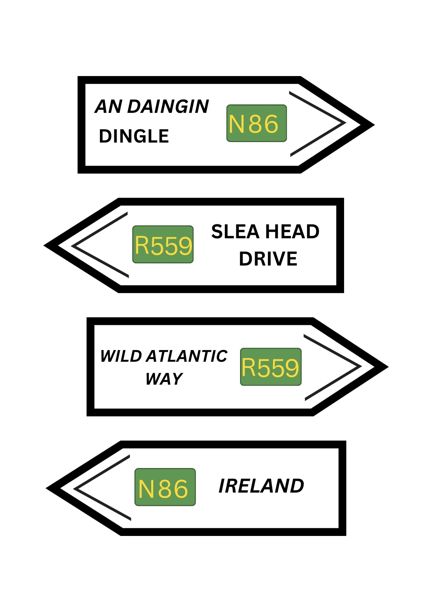 Adventure Awaits – Irish Signposts Poster
Capture the spirit of adventure with our Irish Signposts Poster, featuring four quirky signposts pointing towards the magic of Ireland. This vibrant poster invites you to embark on a journey to the heart of Dingle, the rugged beauty of the Wild Atlantic Way, the endless charm of Ireland, and the breathtaking views of Slea Head. 🌍✨
Four quirky signposts with playful messages: “Dingle,” “Wild Atlantic Way,” “Ireland,” and “Slea Head” 🏞️
Designed to evoke wanderlus