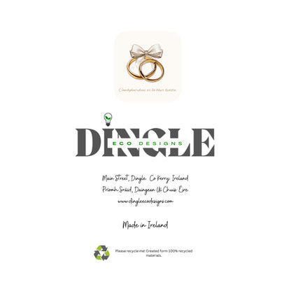 Eco-Friendly Wedding Greeting Card – Comhghairdeas &amp; Congratulations

Celebrate love with this eco-friendly wedding greeting card featuring heartfelt wishes in Irish and English (“Comhghairdeas” and “Congratulations”). Crafted from 100% recycled paper, this card embodies sustainability and captures the beauty of the Dingle Peninsula.

🌿 Sustainable: Made from eco-friendly recycled materials.
🇮🇪 Bilingual: Wishes in both Irish and English.
💖 Locally Designed: Inspired by Dingle’s natural charm.